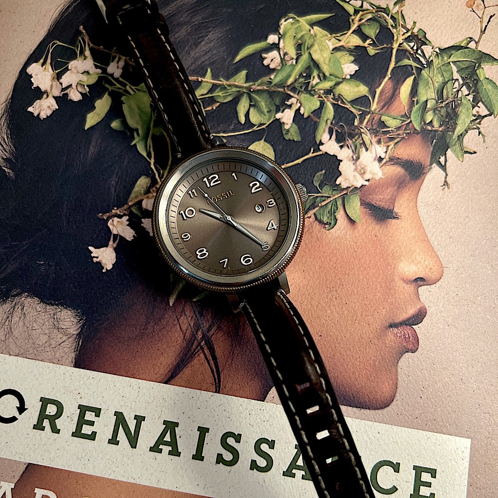 Classic brown leather Fossil watch.